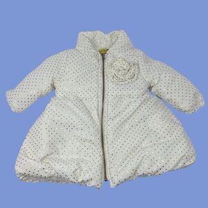 Penelope Mack White & Gold Polka Snow Coat Zip Front Fleece Lined 12 Month